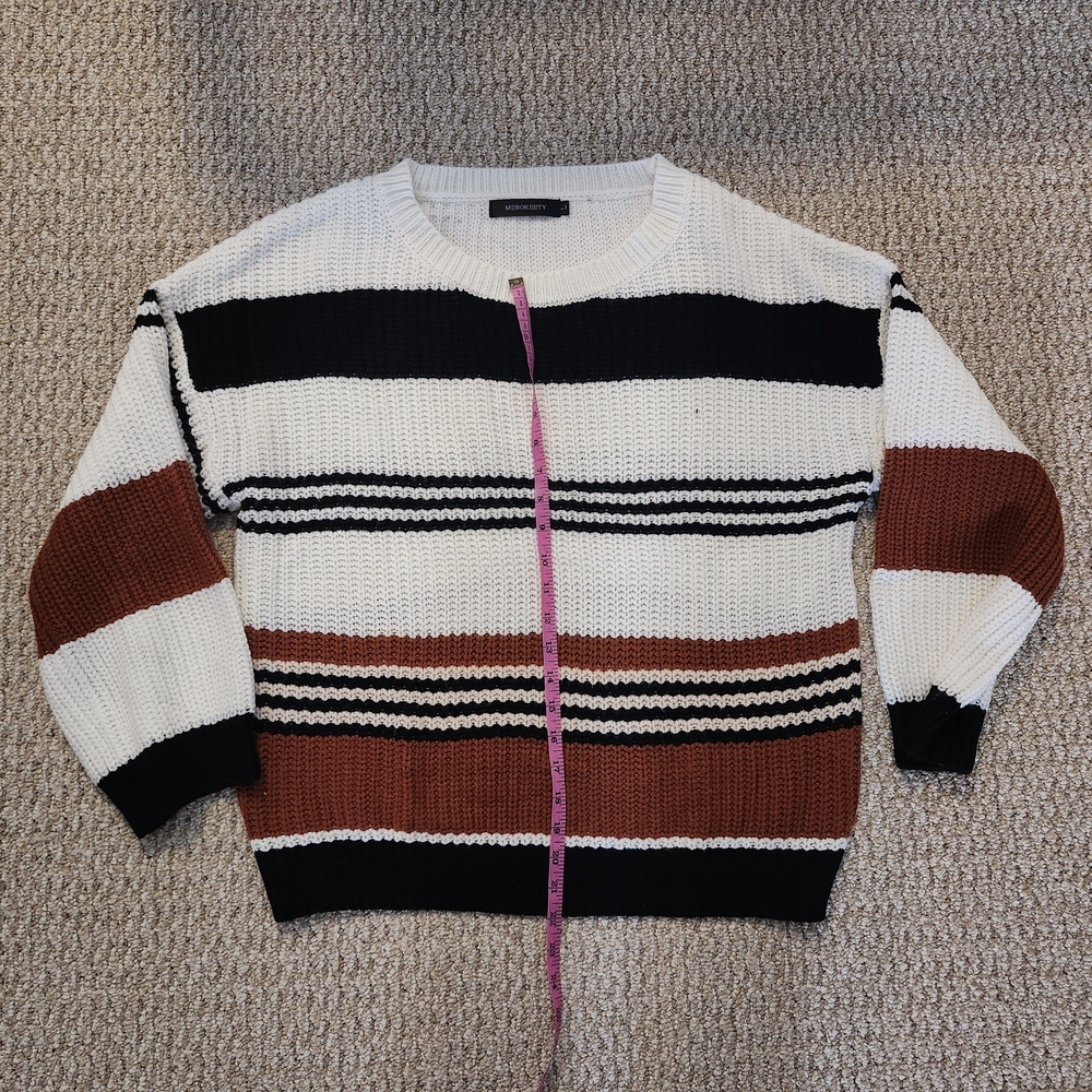 Striped Sweater by Forever 21 - Black, White, Brown